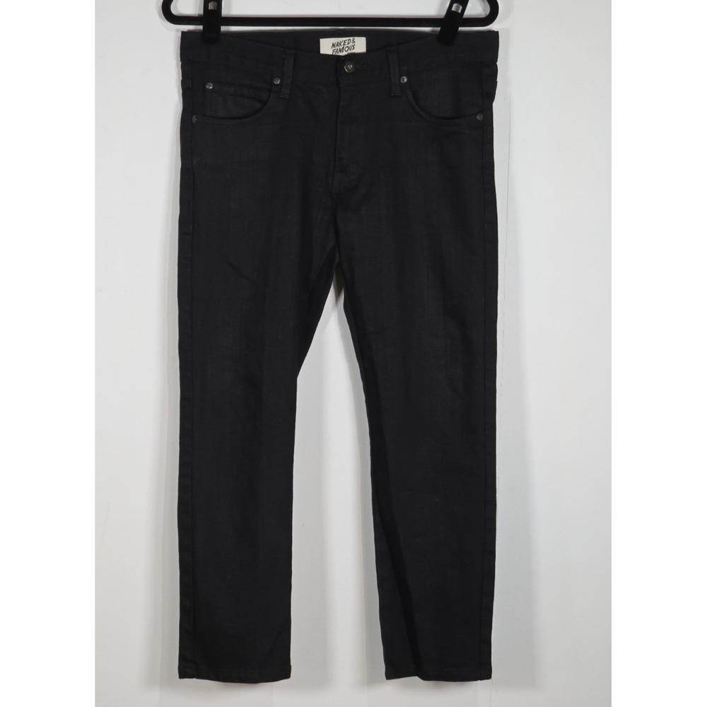 Naked Famous Mens 32 Super Guy Black Power Stretch Slim Jeans Japanese Denim